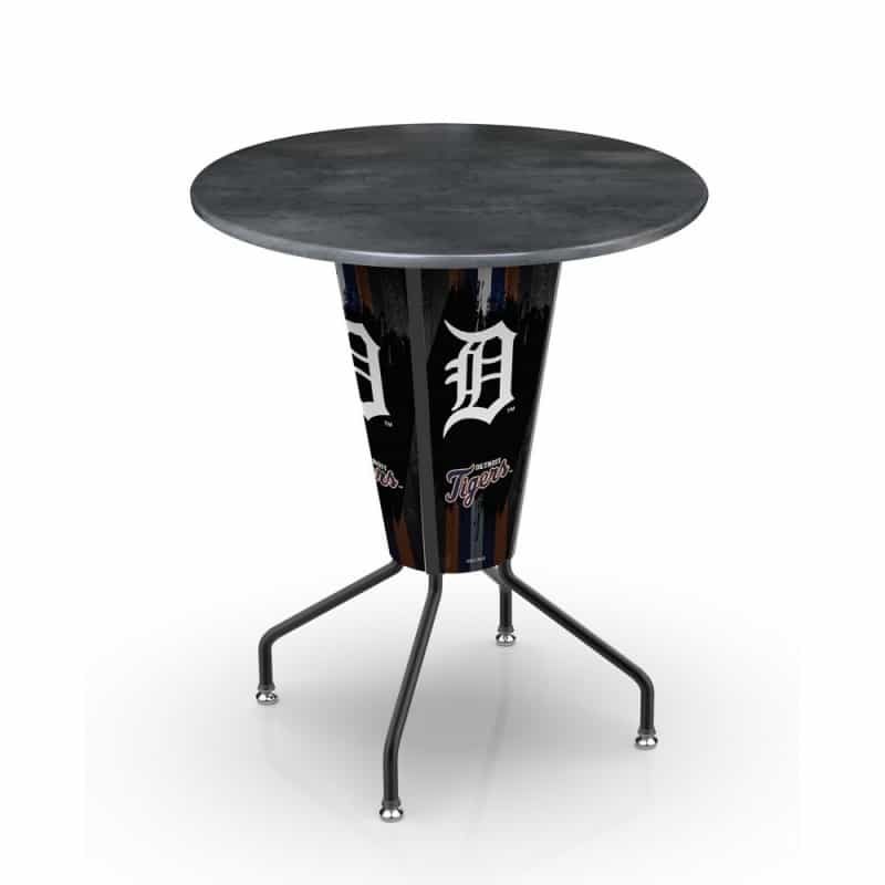 L218 Detroit Tigers 42" Tall - 36" Indoor/Outdoor Black Steel Top Lighted Pub Table With Black Wrinkle Finish