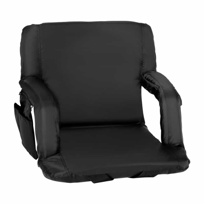 Malta Black Portable Lightweight Reclining Stadium Chair With Armrests, Padded Back & Seat With Dual Storage Pockets And Backpack Straps