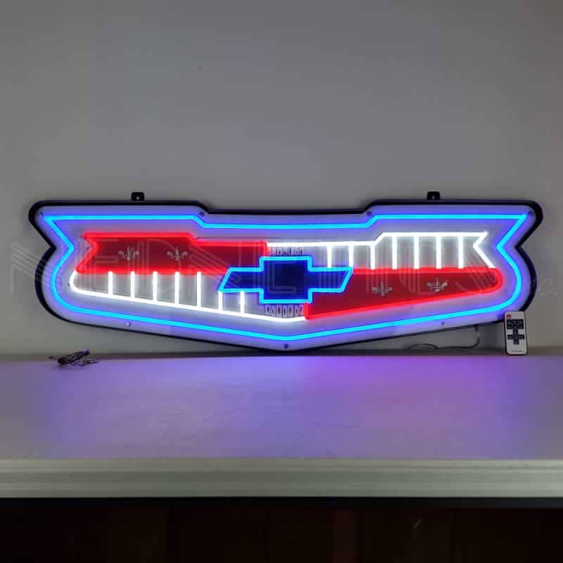 57 Chevy Emblem Chevrolet Grill Led Flex-Neon Sign In Steel Can