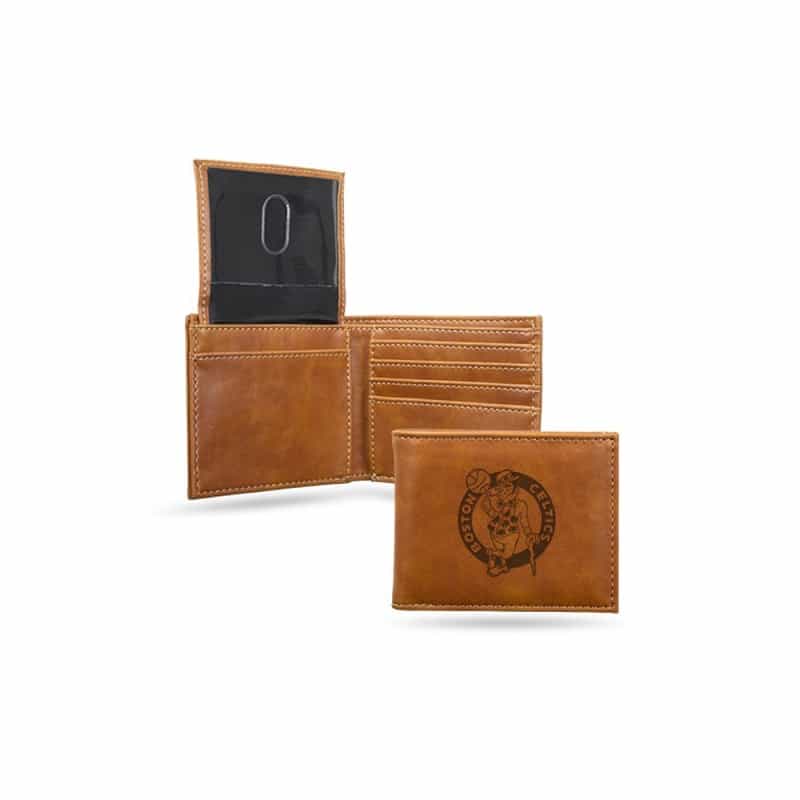 Celtics Laser Engraved Brown Billfold Wallet