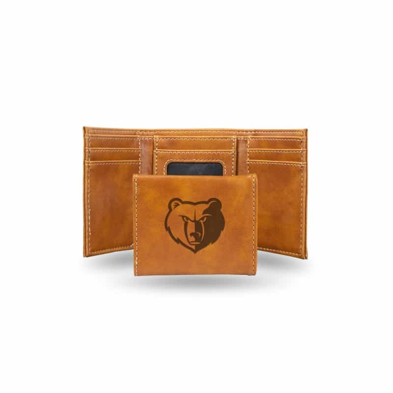 Grizzlies Laser Engraved Brown Trifold Wallet