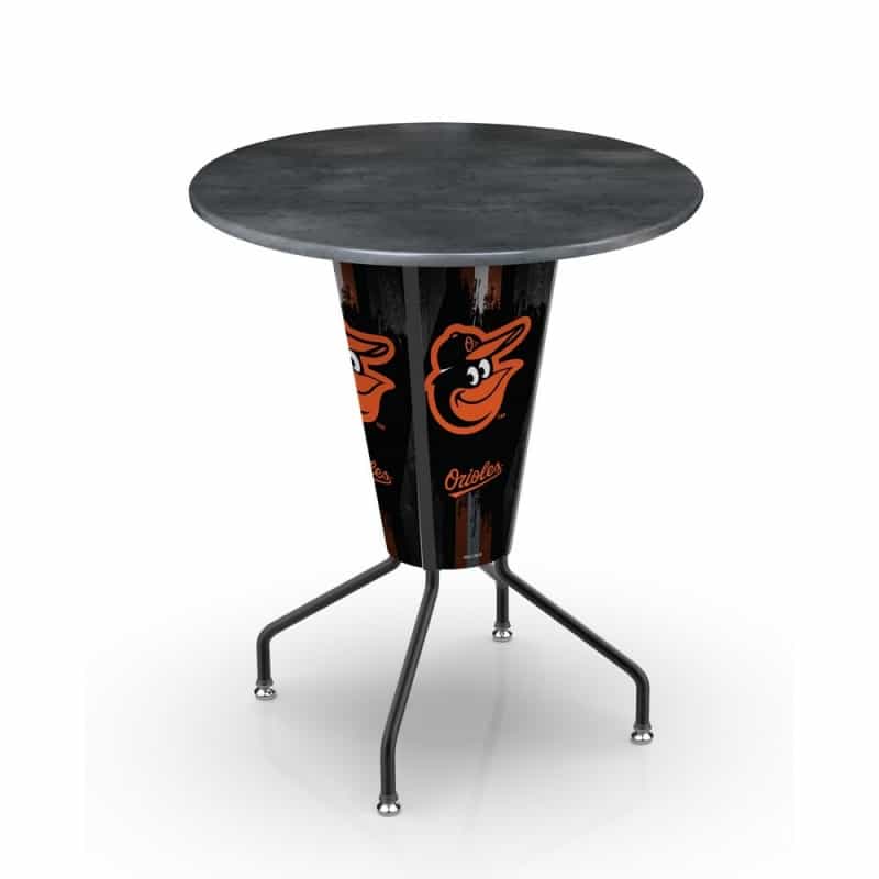 L218 Baltimore Orioles 42" Tall - 36" Indoor/Outdoor Black Steel Top Lighted Pub Table With Black Wrinkle Finish