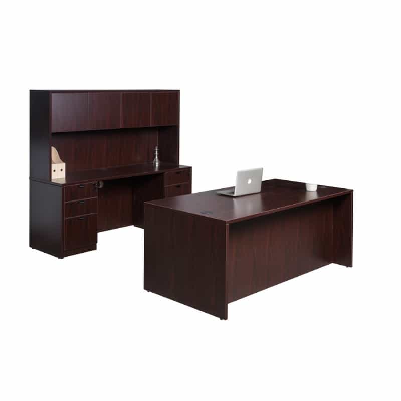 Boss Office Products 71 Inch Executive Office Suite With 2 Box/Box/File Storage Pedestals, Credenza And 4 Door Hutch ((N101,N143,N144,2 N166)Mahogany)
