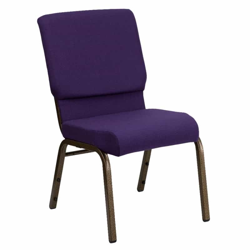 Hercules Series 18.5''W Stacking Church Chair In Royal Purple Fabric - Gold Vein Frame