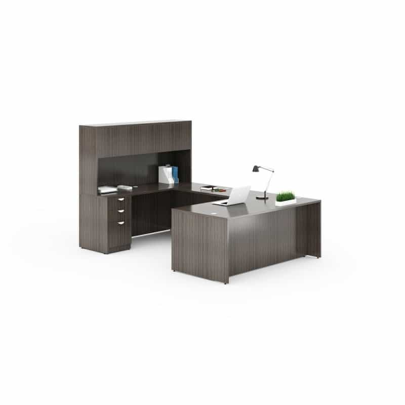 Boss Office Products 71 Inch Executive U-Shape Desk With Box/Box/File Storage Pedestal And 4 Door Hutch ((N101,N170,N143,N144,N166)Driftwood)