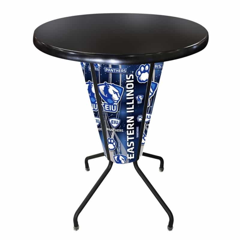 L218 Eastern Illinois University 42" Tall - 36" Indoor/Outdoor Black Steel Top Lighted Pub Table With Black Wrinkle Finish