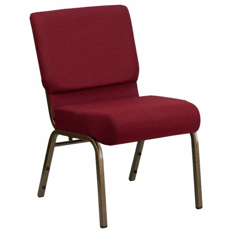 Hercules Series 21''W Stacking Church Chair In Burgundy Fabric - Gold Vein Frame