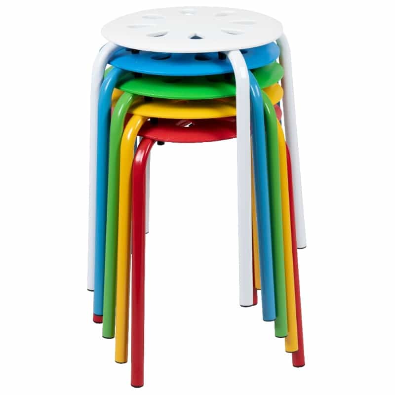 Bailey Plastic Nesting Stack Stools, 17.5"Height, Assorted Colors (5 Pack)