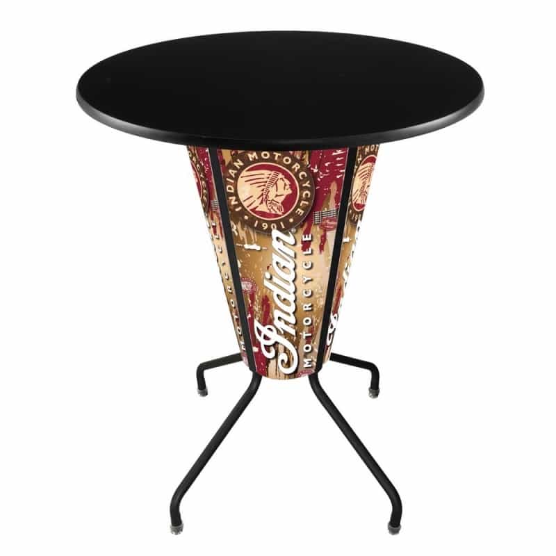L218 Indian Motorcycle 42" Tall - 36" Indoor/Outdoor Black Steel Top Lighted Pub Table With Black Wrinkle Finish