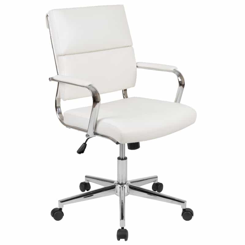 Hansel Mid-Back White Leathersoft Contemporary Panel Executive Swivel Office Chair