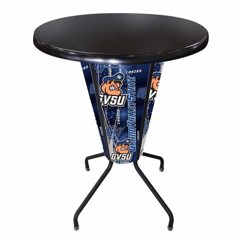 L218 Grand Valley State University 42" Tall - 36" Indoor/Outdoor Black Steel Top Lighted Pub Table With Black Wrinkle Finish