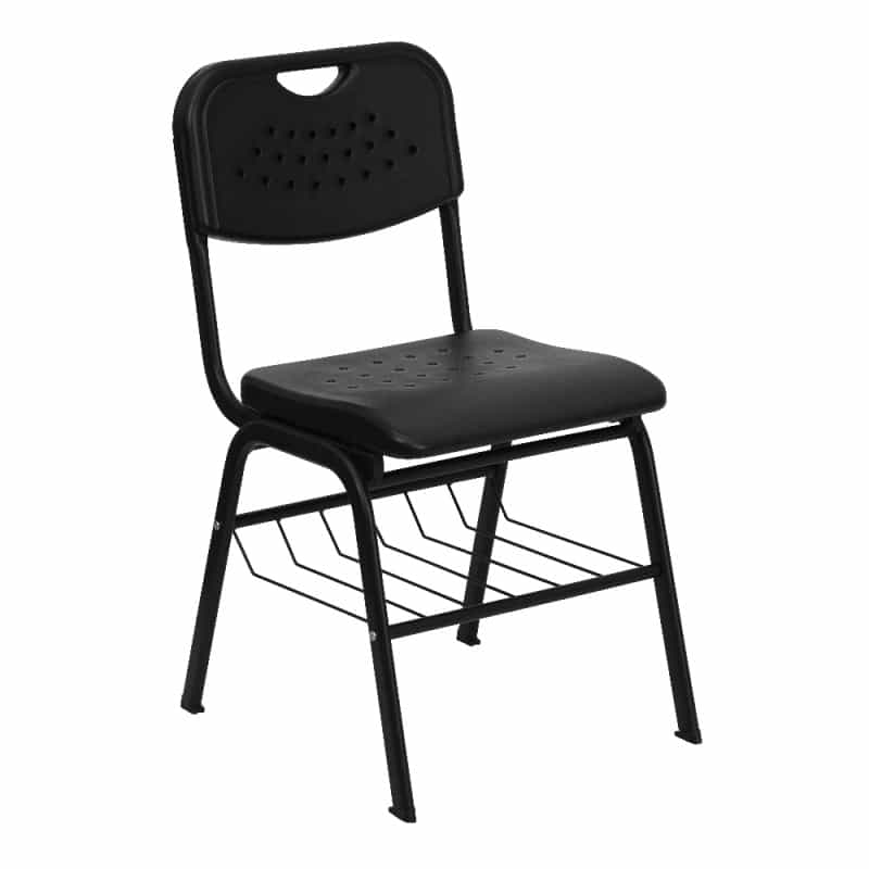 Hercules Series 880 Lb. Capacity Black Plastic Chair With Black Frame And Book Basket