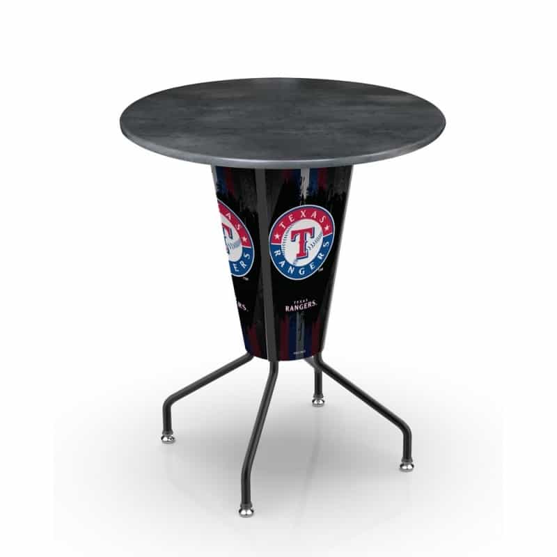 L218 Texas Rangers 42" Tall - 36" Indoor/Outdoor Black Steel Top Lighted Pub Table With Black Wrinkle Finish