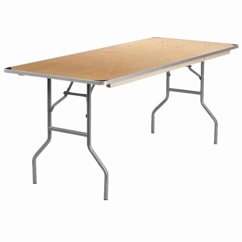 Fielder 6-Foot Rectangular Heavy Duty Birchwood Folding Banquet Table With Metal Edges And Protective Corner Guards