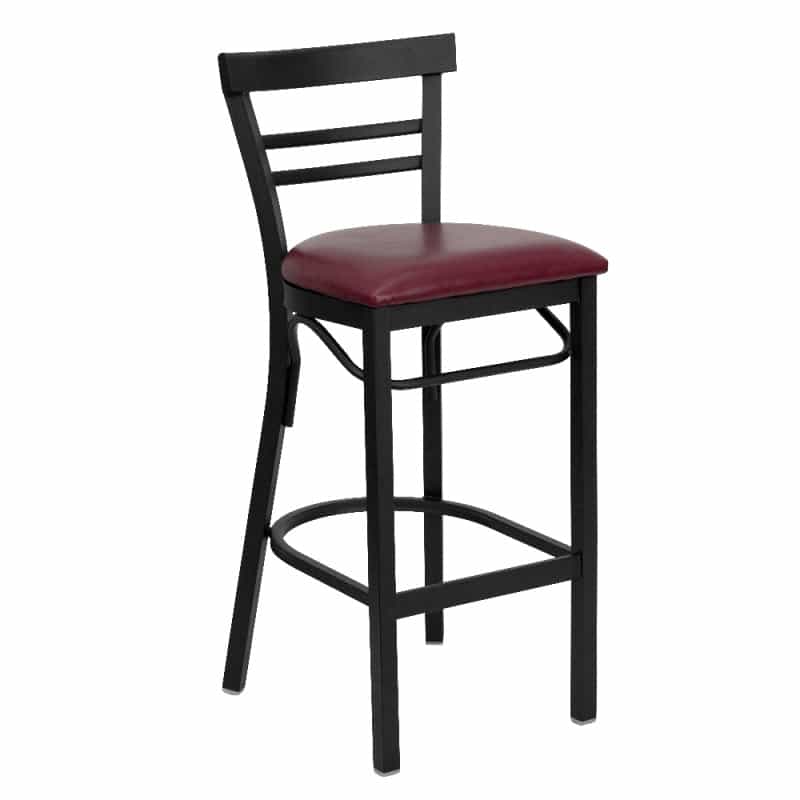Hercules Series Black Two-Slat Ladder Back Metal Restaurant Barstool - Burgundy Vinyl Seat