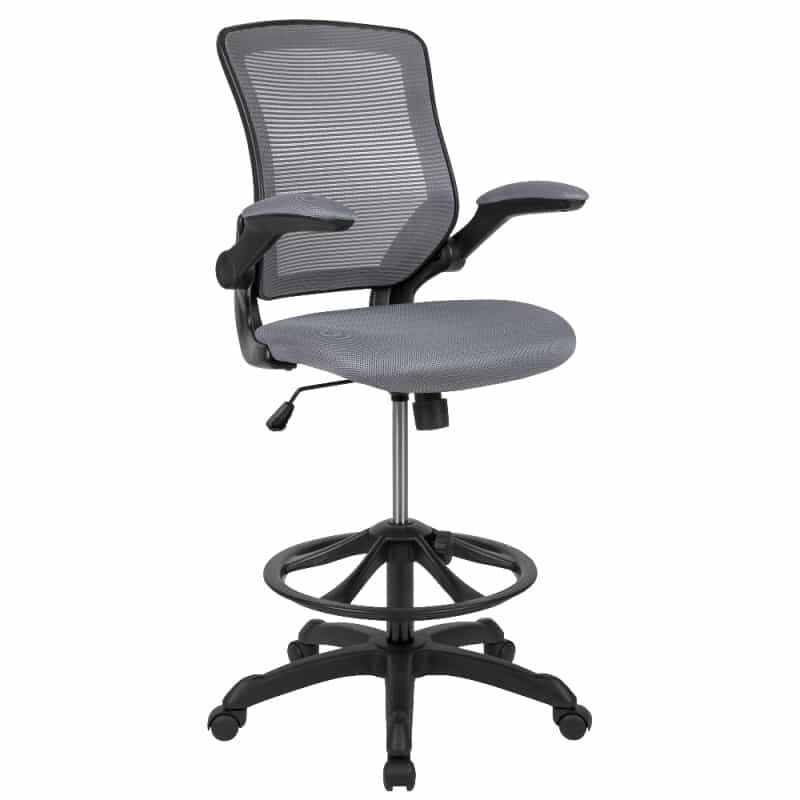 Kale Mid-Back Dark Gray Mesh Ergonomic Drafting Chair With Adjustable Foot Ring And Flip-Up Arms