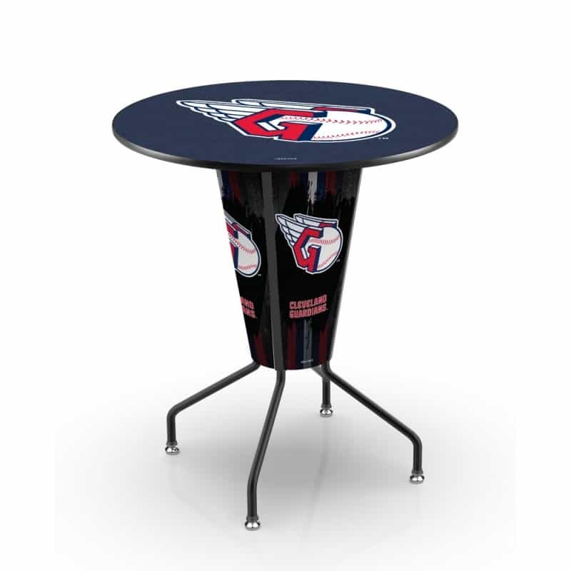 L218 Cleveland Guardians 42" Tall - 36" Indoor Logo Top Lighted Pub Table With Black Wrinkle Finish