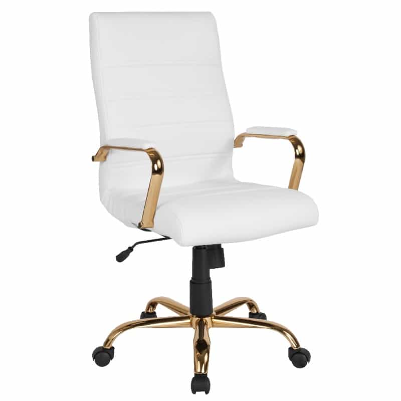Whitney High Back White Leathersoft Executive Swivel Office Chair With Gold Frame And Arms