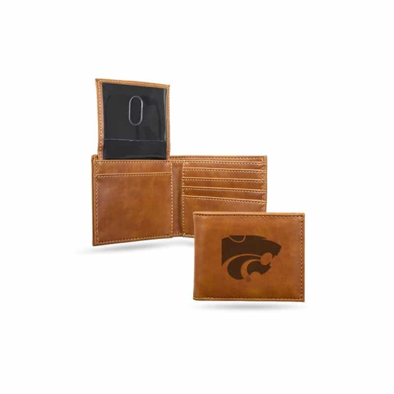 Kansas State University Laser Engraved Brown Billfold Wallet