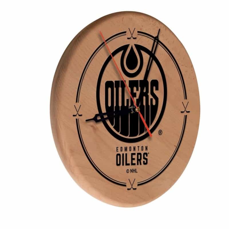 Edmonton Oilers Laser Engraved Wood Clock By The Holland Bar Stool Co
