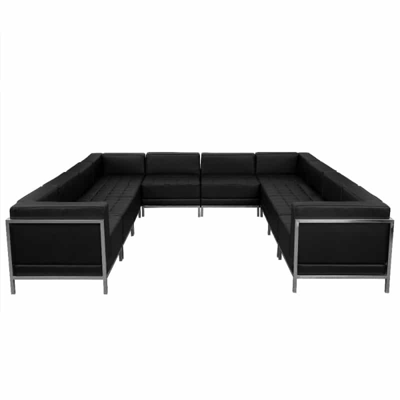 Hercules Imagination Series Black Leathersoft U-Shape Sectional Configuration With Ganging Clips, 10 Pieces