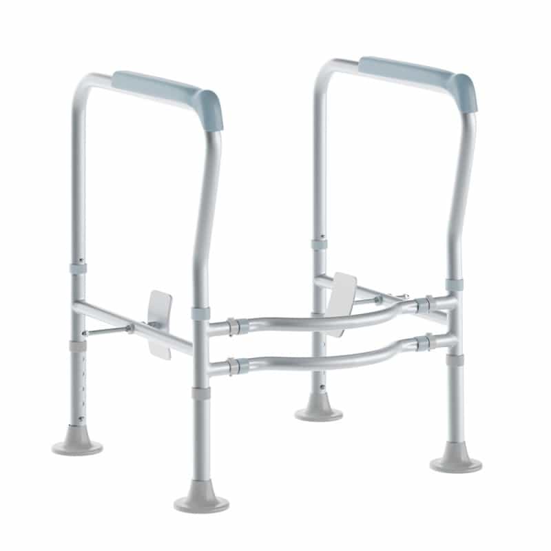 Hercules Adjustable Toilet Safety Rail With Silver Steel Frame, Gray Padded Handles And Suction Cup Feet For Stability