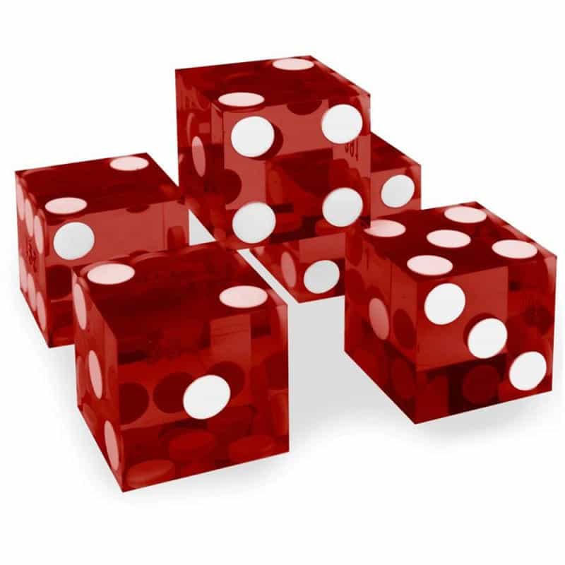 19Mm Red Casino Dice Sharp Edged Set Of 5 Dice