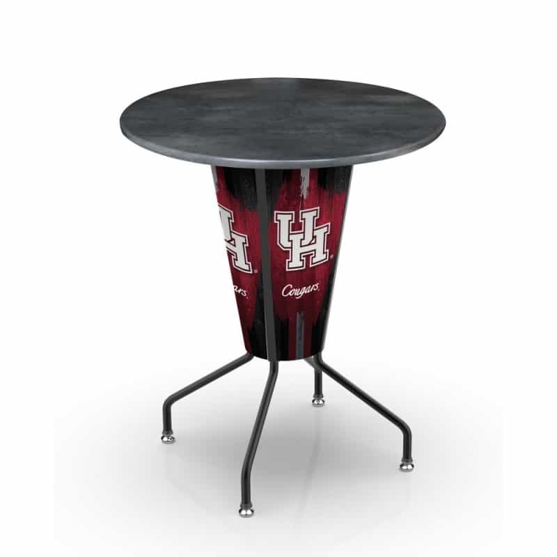 L218 University Of Houston 42" Tall - 36" Indoor/Outdoor Black Steel Top Lighted Pub Table With Black Wrinkle Finish