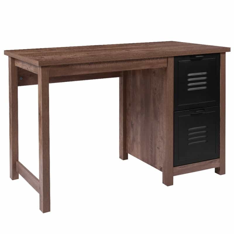 Lancaster Collection Crosscut Oak Wood Grain Finish Computer Desk With Metal Drawers