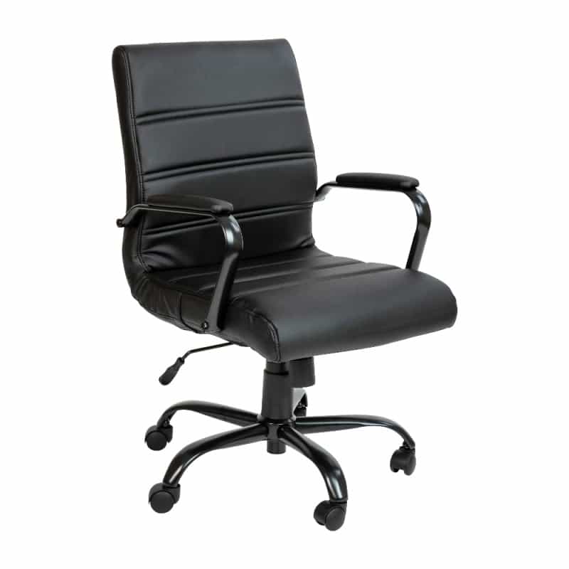 Whitney Mid-Back Black Leathersoft Executive Swivel Office Chair With Black Frame And Arms