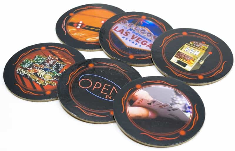 Las Vegas Casino Themed Round Coasters - Perfect For Your Party - Set Of 6