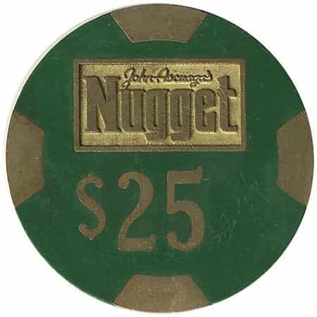 Nugget John Ascuaga Casino Sparks Nevada $25 Chip 1980s