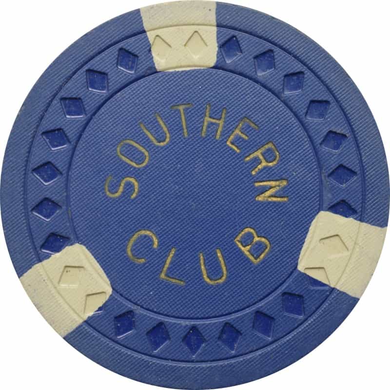 Southern Club Illegal Casino Hot Springs Arkansas $5 Chip Blue With White Edgespots