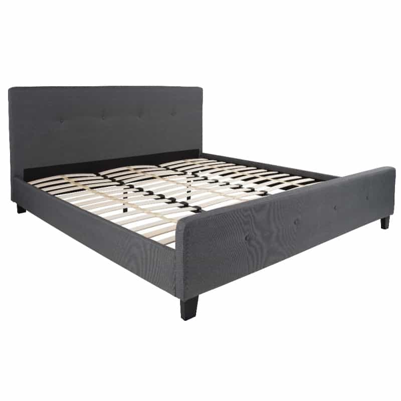 Tribeca King Size Tufted Upholstered Platform Bed In Dark Gray Fabric