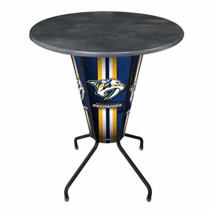 L218 Nashville Predators 42" Tall - 36" Indoor/Outdoor Black Steel Top Lighted Pub Table With Black Wrinkle Finish