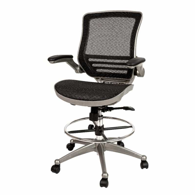 Waylon Mid-Back Transparent Black Mesh Drafting Chair With Graphite Silver Frame And Flip-Up Arms