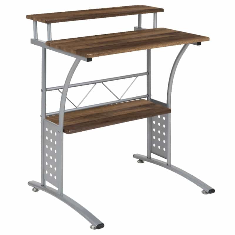 Clifton Rustic Walnut Computer Desk With Top And Lower Storage Shelves