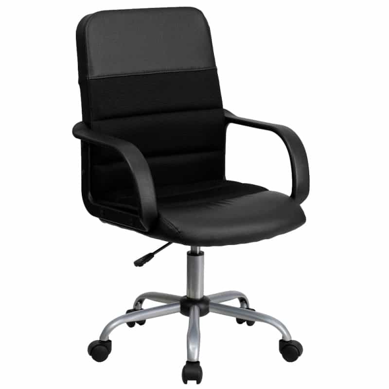 Manor Mid-Back Black Leathersoft And Mesh Swivel Task Office Chair With Arms