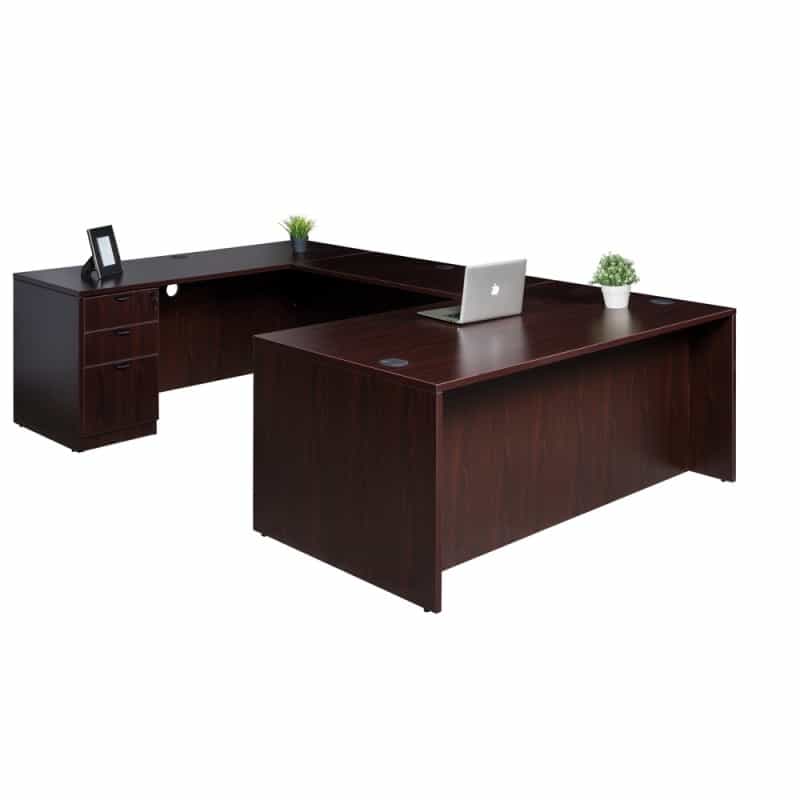 Boss Office Products 71 Inch Executive U-Shape Desk With Box/Box/File Storage Pedestal, Mahogany ((N101,N170,N143,N166)Mahogany)