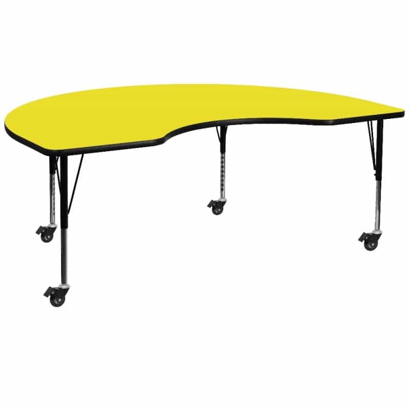 Wren Mobile 48''W X 72''L Kidney Yellow Hp Laminate Activity Table - Height Adjustable Short Legs