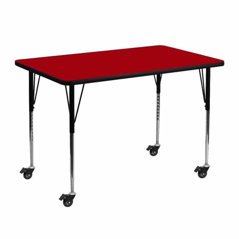 Wren Mobile 30''W X 48''L Rectangular Red Thermal Laminate Activity Table - Standard Height Adjustable Legs