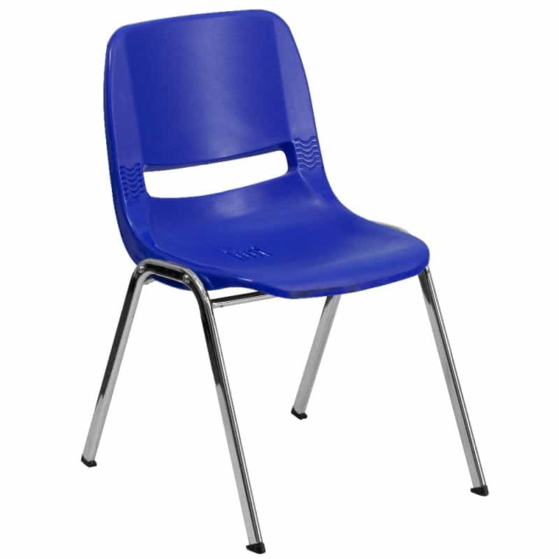 Hercules Series 440 Lb. Capacity Kid's Navy Ergonomic Shell Stack Chair With Chrome Frame And 14" Seat Height