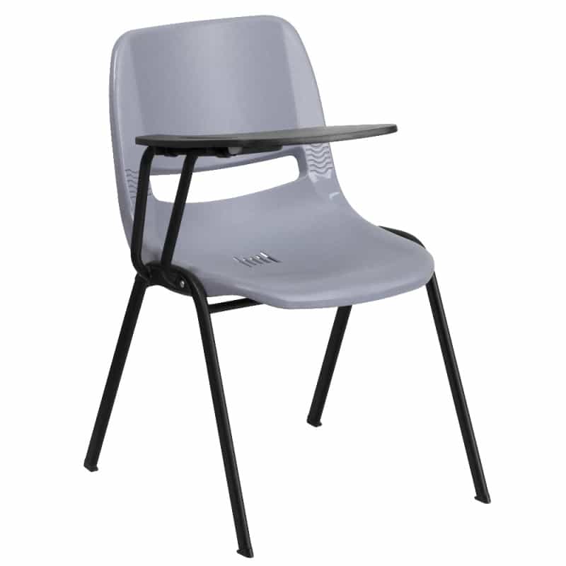 Hercules Gray Ergonomic Shell Chair With Right Handed Flip-Up Tablet Arm