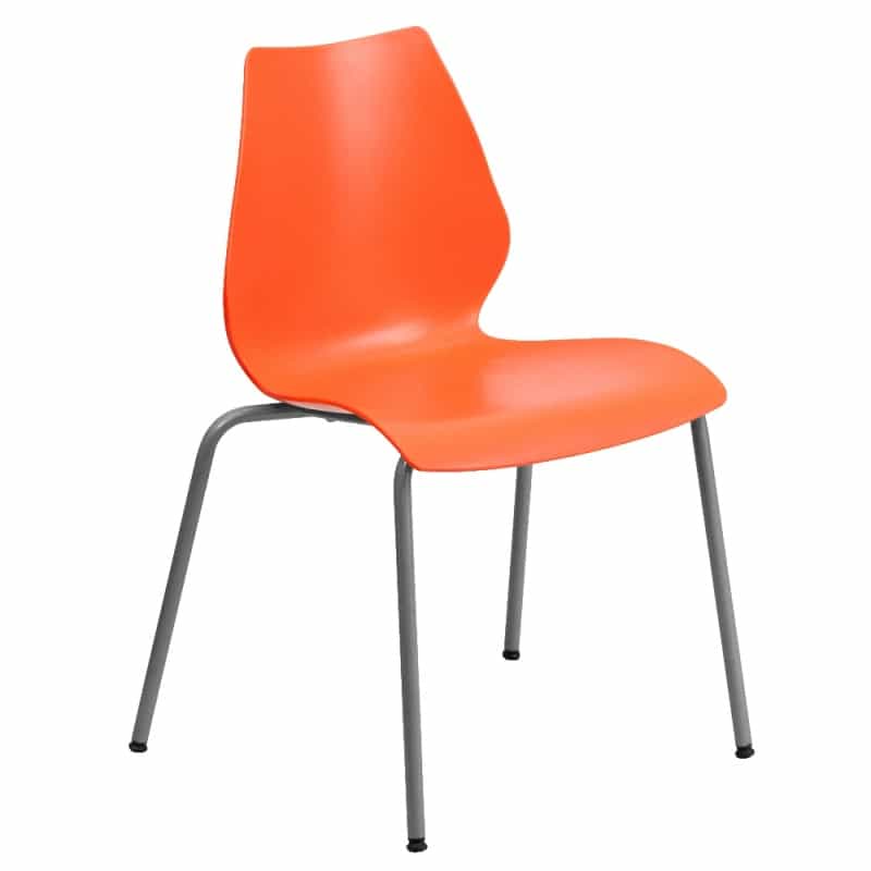 Hercules Series 770 Lb. Capacity Orange Stack Chair With Lumbar Support And Silver Frame