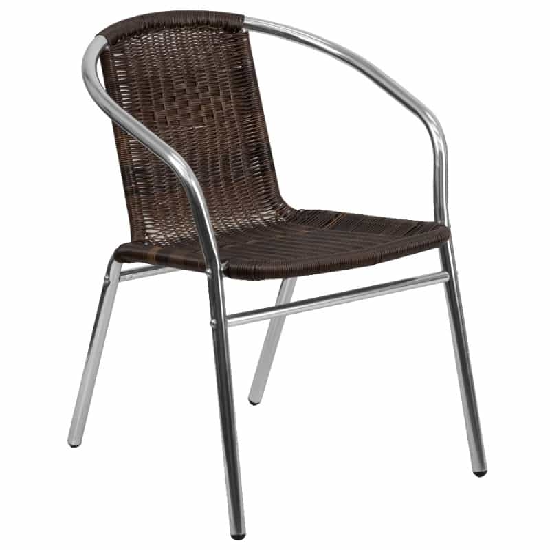 Lila Commercial Aluminum And Dark Brown Rattan Indoor-Outdoor Restaurant Stack Chair