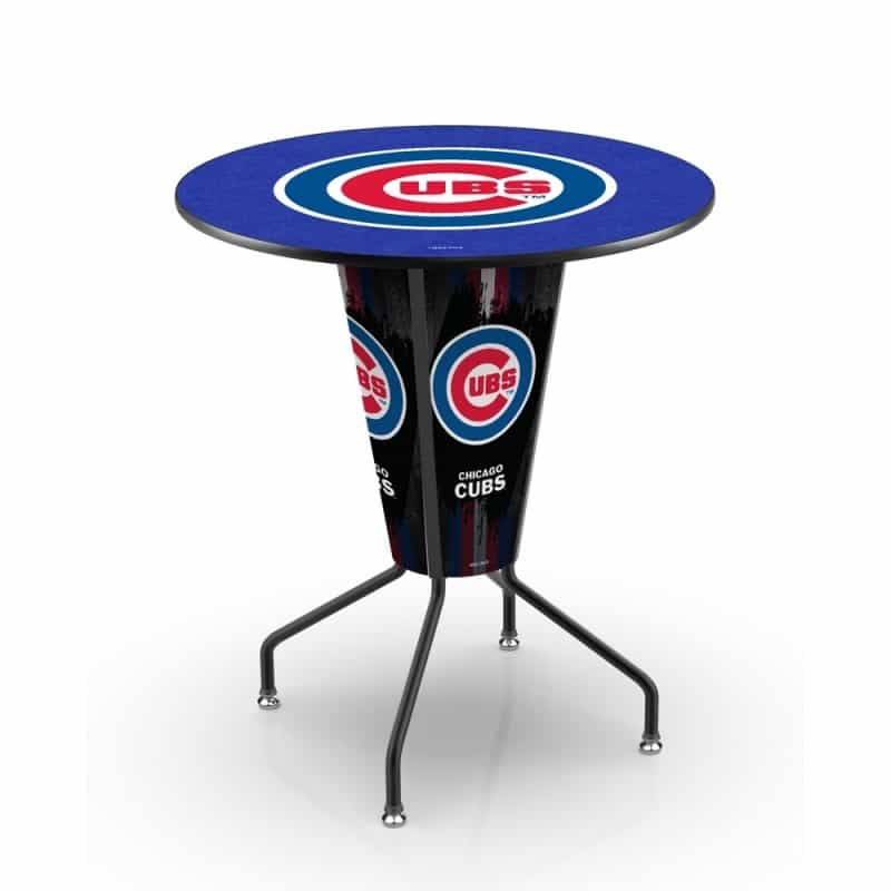 L218 Chicago Cubs 42" Tall - 36" Indoor Logo Top Lighted Pub Table With Black Wrinkle Finish