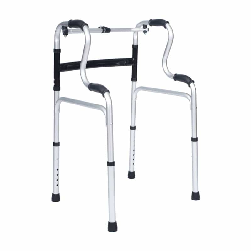 Hercules Bi-Level Folding Walker With Adjustable Height, Interchangeable Wheels Or Feet, Dual Frame Types, And Lightweight Design In Gray