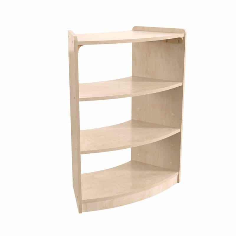 Bright Beginnings Commercial Grade Bow Front 3 Tier Woodenclassroom Open Corner Storageunit, Safe, Kid Friendly Design, Natural