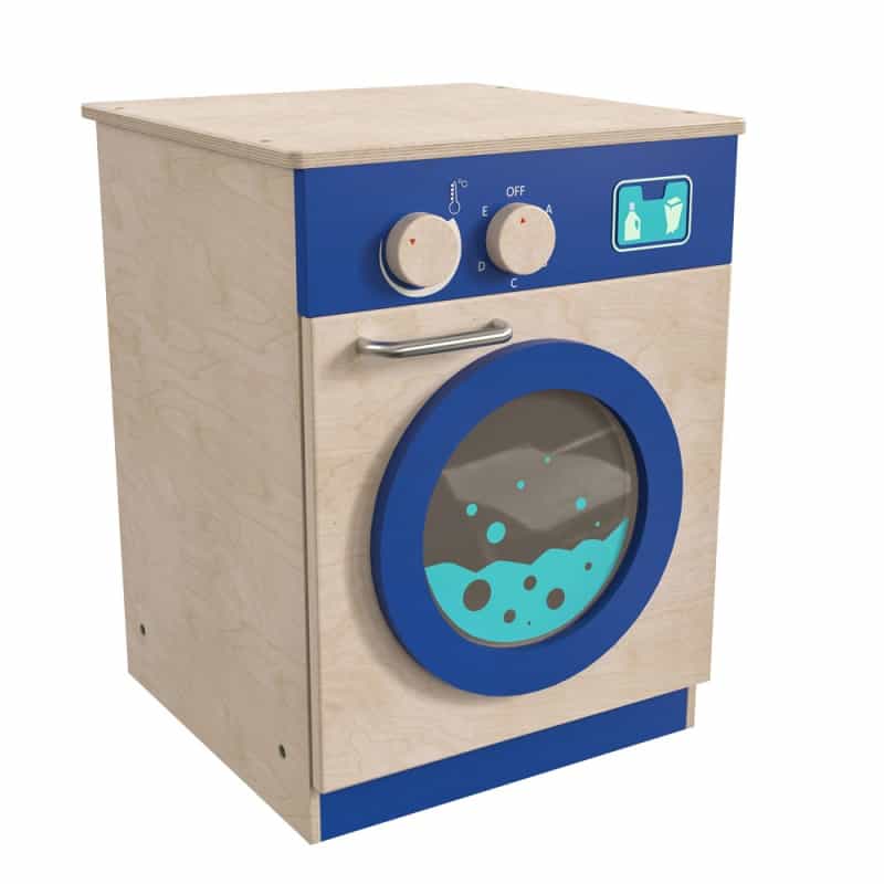 Bright Beginnings Commercial Grade Wooden Kid's Washing Machine With Integrated Storage And Turning Knobs