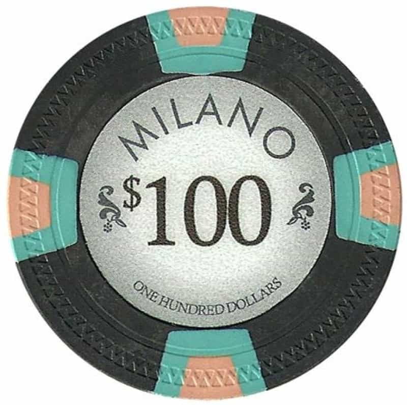 Milano 10 Gram Clay Poker Chip $100 Sold By The Roll Of 25Pcs